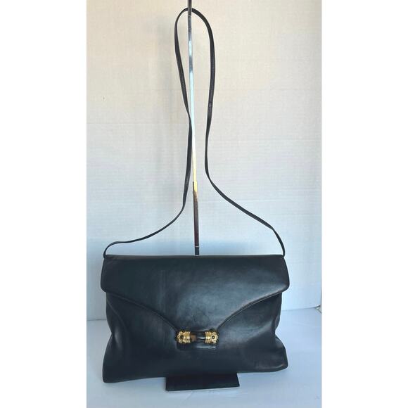RODO Italy All Soft Leather Convertible Envelope Black Shoulder Clutch Bag Purse - Picture 1 of 11